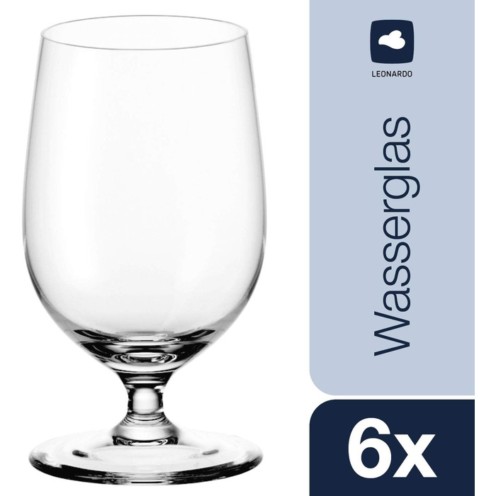 Leonardo Ciao+ Water Glasses, 6-Piece Set, Drinking Glasses with Drawn Stem, Dishwasher-Safe Juice Glasses, Height 13 cm, 300 ml, 061453