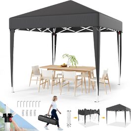 Devoko Gazebo, 2x2 Meter Waterproof, Stable, Winter-Proof, 3-Position Height Adjustment, Foldable Gazebo UV Protection 50+, Folding Tent, Foldable Gazebo with Carry Bag, For Garden, Outdoor, Camping, Grey