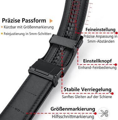 Чоловічий шкіряний ремінь LionVII з автоматичною пряжкою - 3,5 см, регульований, для відпочинку та ділових зустрічей, можна підігнати під обхват 75-125 см, чорний – Kraft