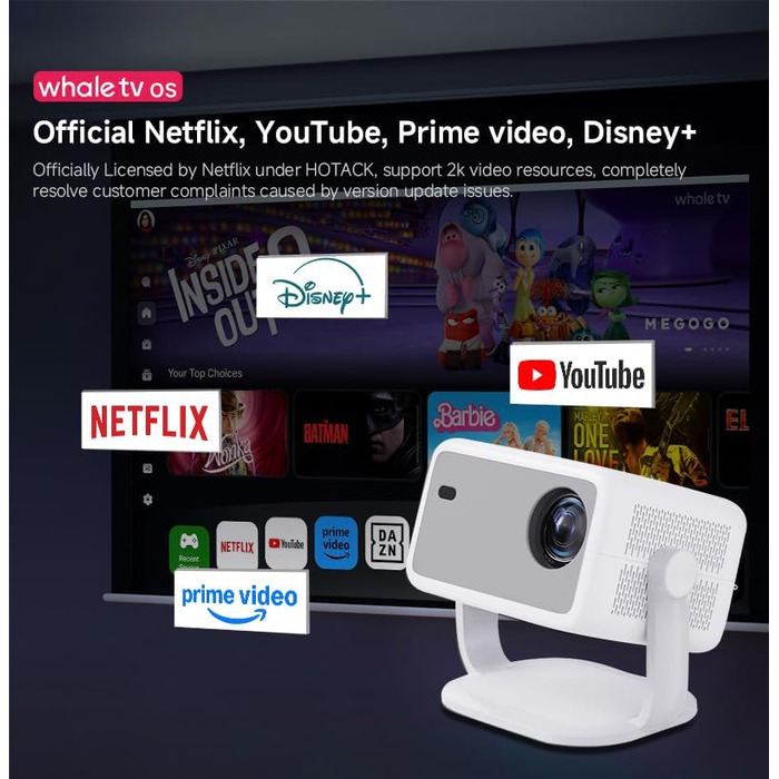 LQWELL HY300 PRO Mini Beamer: портативний проєктор 4K/1080p з Android 11, WiFi 6, Bluetooth 5.0, Airplay/Miracast, для Android/iPhone/PC/Mac/Switch