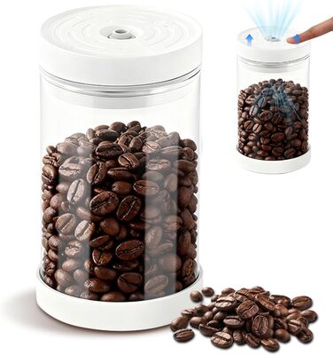 Герметичний контейнер для кави на 1100 мл з нержавіючої сталі, вакуумний, з клапаном, для кавових зерен, чаю, горіхів, печива, какао - білий