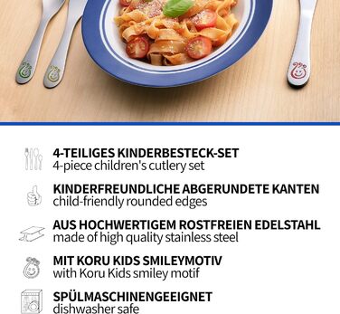 Набір дитячого столового прибору Koru Kids® Kinderbesteck (4 шт.) з нержавіючої сталі, для дітей від 3 років