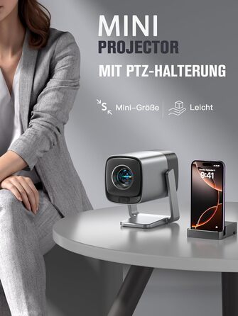 Smart Beamer 4K з автофокусом TOF 28000L, WiFi6, Bluetooth, обертання 210° для дому та вулиці. Сумісний з Netflix, підходить для підключення до телефону/ПК