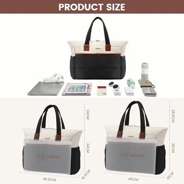Сумка для ноутбука LOVEVOOK для жінок, 15.6 дюймів, чорно-бежево-коричнева
