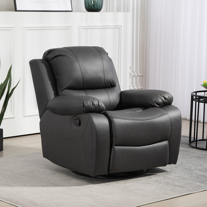 HOMCOM Recliner Chair with Adjustable Backrest & Footrest, Swivel, Up to 150 kg (220 lbs), Steel Frame, 36.6 x 39.4 x 30.7 inches, Black
