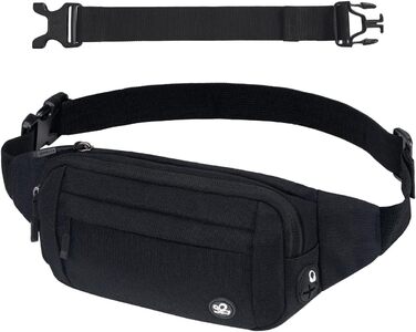 Вотерфлай: Поясна сумка на пояс для чоловіків та жінок. Спортивна сумка-чохол на стегно, ідеальна для подорожей, прогулянок з собакою та активного відпочинку на природі. Чорна, з регульованим ремінцем.