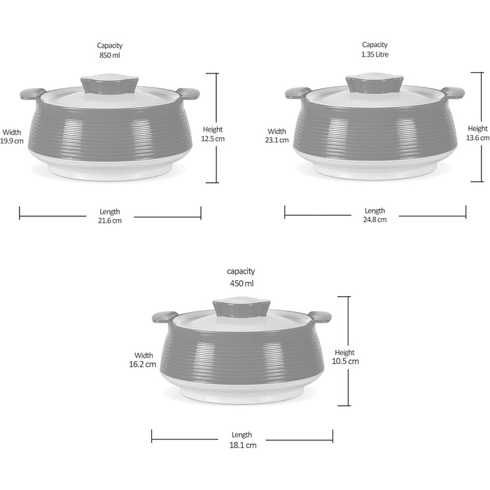 Milton Venice Jr. Insulated Stainless Steel Casserole Set of 3 (450 ml, 850 ml, 1.35 Litres), Marble Green | BPA Free | Food Grade | Easy to Carry & Store | Ideal for Chapatti / Roti