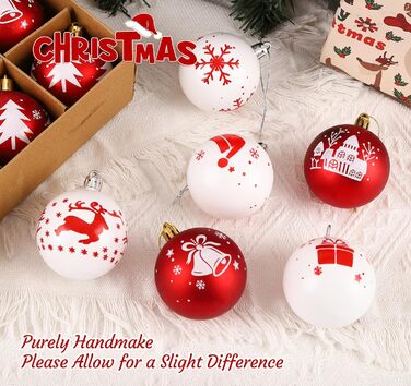 16 шт. прикрас для ялинки Homewit, 6 см, червоно-білі ялинкові кулі, набір для ялинки, святкова декорaція