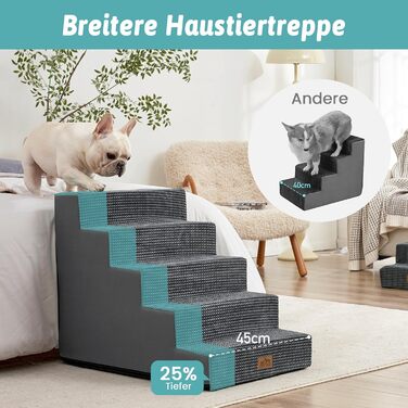 COZY KISS Dog Stairs for Small Dogs, Wide Steps Pet Stairs for Bed Couch Car, 60cm High High-Density Foam Cat Stairs with Removable Cover (7x0x60cm, ) (Dark Gray, 5, 75x50x60cm)