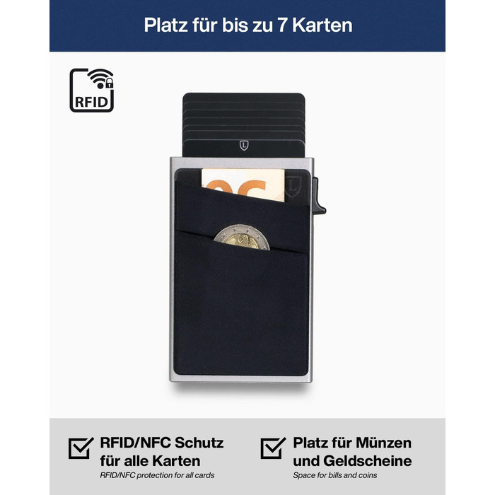 Кардон гаманець-міні з алюмінію з RFID, для 7 карт, мінімалістичний картхолдер, сірий, подарункова коробка