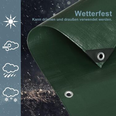280g/m² Cover Sheet / Fabric Sheet made of PE [without recycled materials], waterproof and reinforced protective sheet for garden furniture, pool, car, trampoline, with 16m rope for fastening (4x8m, Green)