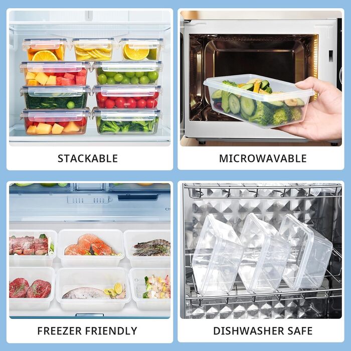 Набір контейнерів для зберігання їжі 10 шт. по 1 л, BPA-free, щільні, складені, для заморожування та Meal Prep, для кухні