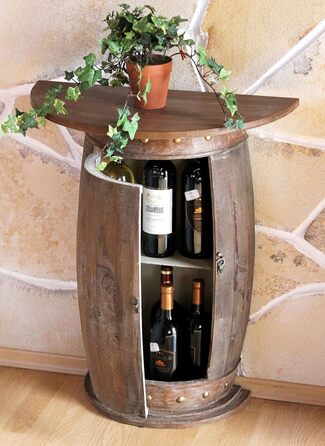 DanDiBo Half-Round Console Table with Wine Rack, Wine Barrel, 0373-R Brown, Wooden Barrel Cabinet, 73 cm Side Table, Console Table, Wall Console, Bar