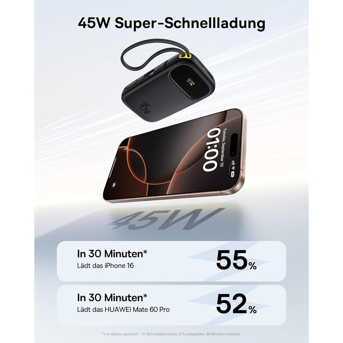 Power Bank Baseus QPow3 20000mAh 45W з 3 USB-C та 1 USB-A, LED дисплеєм, PD3.0/QC4.0, чорний