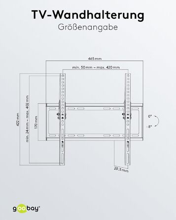 Настінний кронштейн для телевізора goobay Basic TILT XL (43–100 дюймів), нахил 10°, ультратонкий 45 мм, VESA 800x400, до 75 кг — 49743
