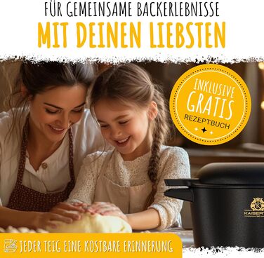 KAISERTAL 26cm Cast Iron Pot for Bread Baking + Proofing Basket - Seasoned Bread Baking Mold with Lid - Bread Pot for Baking - Bread Baking Pot, Bread Baking Set, Cast Iron Pot for Bread Baking, Bread Baking Accessories, Bread Form