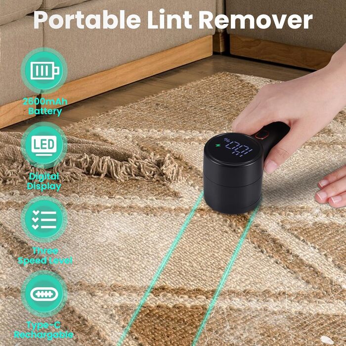 Електричний видалення ворсу Kssvzz: бездротовий зрізувач ворсу для одягу, 3 швидкості, LED-дисплей, USB-зарядка, 2 змінні леза