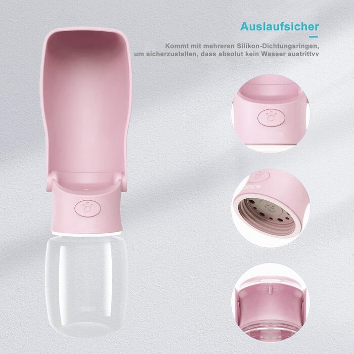 Водяна пляшка для собак на прогулянці 570мл або 350мл: портативна, для цуценят, малих, середніх та великих собак (Рожева)