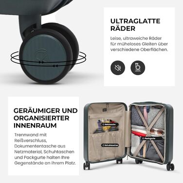 Ручний багаж Aerolite, розширюваний, 55x40x20/23 см, 4 колеса, зелений. Підходить для Lufthansa, Eurowings, Condor, Wizz Air.