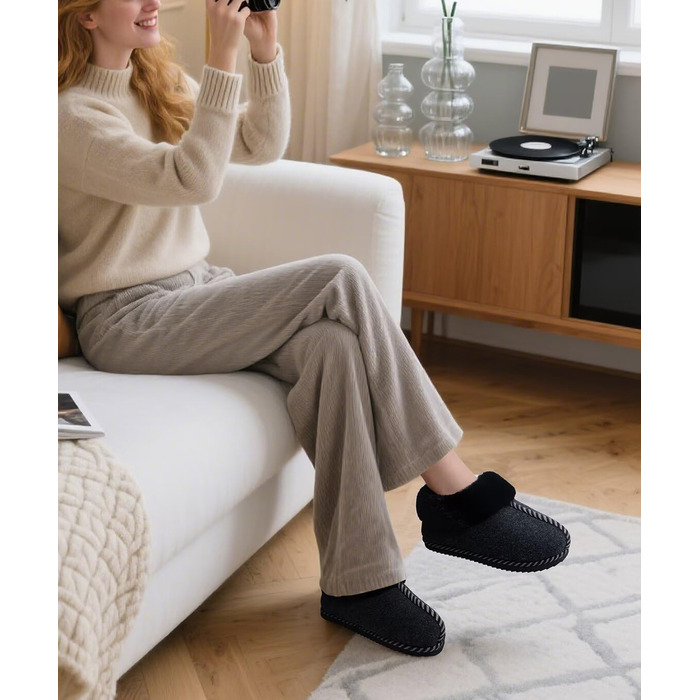 Тапочки домашні жіночі COFACE з Memory Foam, з фетру, чорні, розмір 36-43 (EU 38)