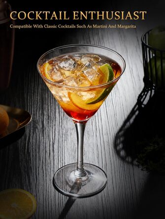 Набір келихів для мартини, 6 шт, 160 мл. Прозорі келихи для коктейлів з ніжкою, багаторазові, BPA-free, придатні для миття в посудомийній машині. Ідеально для барів, Margarita, Whiskey, Gin, Tequila