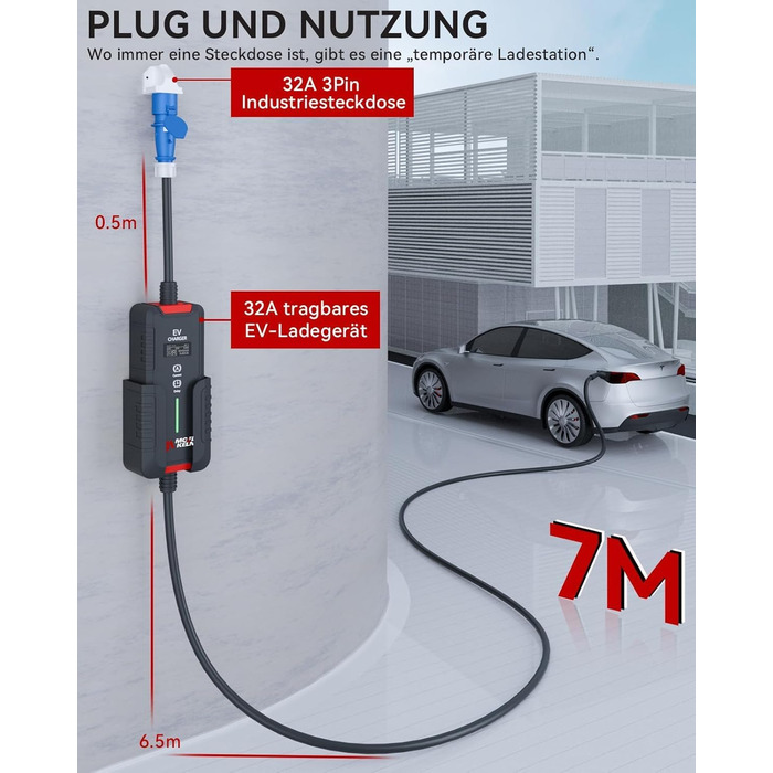 Кабель для зарядки електромобіля Type 2 Schuko 3.6 кВт, 7м, IP65, 16A, Mode 3