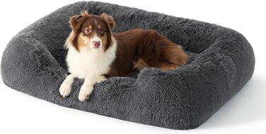 BEDSURE Fluffy Dog Bed for Medium Dogs - 76x61x18cm Washable Dog Bed for Medium Dogs, Square Cozy Bed with Soft Edge and Non-Slip Bottom, Gray (L 106 x W 76 x H 20 cm)
