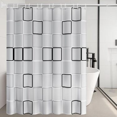 Штора для душу та ванни від цвілі, 180 x 200 см, 12 гачків, водонепроникна, швидковисихаюча, антибактеріальна, пральна, для спальні, сім'ї, готелю – Біла