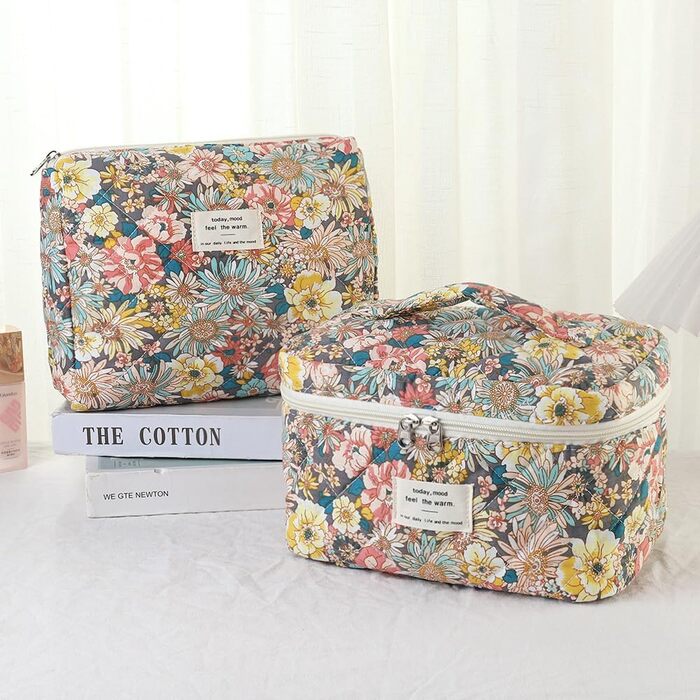 Набір косметичок для подорожей для жінок, 3 шт. з бавовни, органайзер для макіяжу, косметичка з квітковим принтом (Nanzhi Blume)
