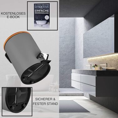Смітник для косметики VMbathrooms з педаллю та бамбуковою кришкою, Soft-Close, 3 л, матово-сірий