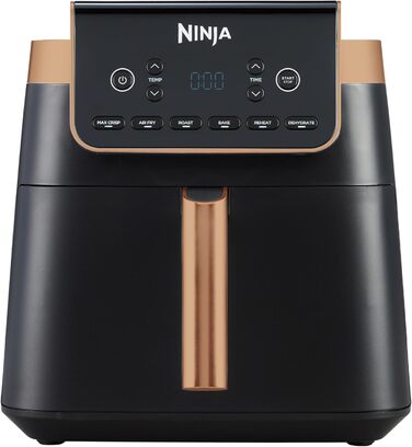 Ninja Air Fryer MAX PRO, 6.2 L, Oil-Free, Large Drawer, Roasting, Baking, Air Fry, Non-Stick Coated, Dishwasher-Safe Basket & Crisper Grate Insert, Silicone Tongs, Black/Copper, AF180EUCP Single 6.2L Copper/Black