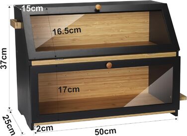 Чорний контейнер для хліба Leader Accessories з бамбука, 2 яруси, 32x32x34 см