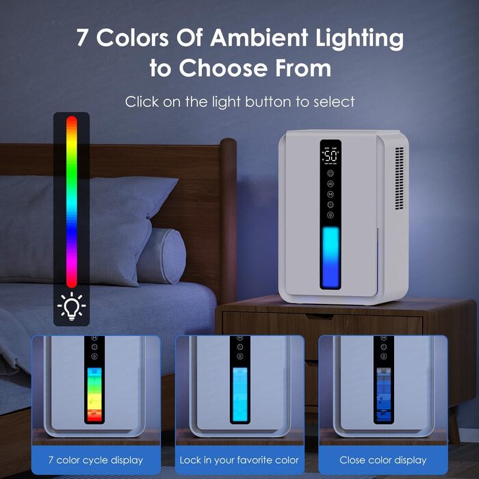 Електричний осушувач повітря 2500 мл з баком для води - Осушувач повітря електричний з трьома швидкостями + два режими, таймер 48H, авто-стоп & анти-заморожування, для спальні та ванної кімнати