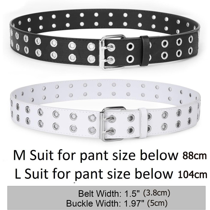 Ремень JasGood Punk унісекс, подвійні отвори, стиль косплей, хіп-хоп, рок, готика, чорно-білий, 105 см