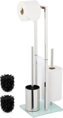 Набір для туалету Relaxdays: тримач туалетного паперу, щітка, запасний ролик, нержавіюча сталь, сріблястий (64,5x24x18 см)