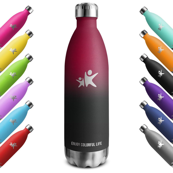 Термос KollyKolla з нержавіючої сталі 500мл/750мл/1л: термос-пляшка, спортивна, для дітей, без BPA, ізотермічна, для школи, кемпінгу, фітнесу, подорожей (1000 мл)