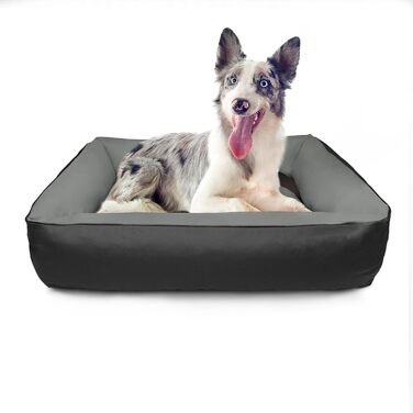 BedDog 2в1 лежанка для собак MAX Quattro, велике собаче гніздо з кордури, миється, з бортиком, диван для собак, для дому та вулиці, XL, Rock-Flow, сіро-антрацит, 100 x 85 x 23 см
