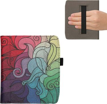 Чохол-книжка kwmobile для Pocketbook Era/Era Color з кишенею та лямкою - з малюнком 'Читаюча жінка' чорно-бежевий