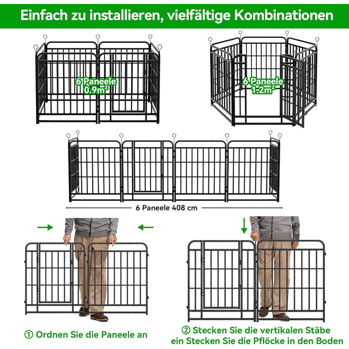 Вольєр для цуценят 544 см, 80 см висота, 8-секційний складний вольєр для тварин з дверцятами, вольєр для собак, котів, кроликів, для саду, збірка без інструментів