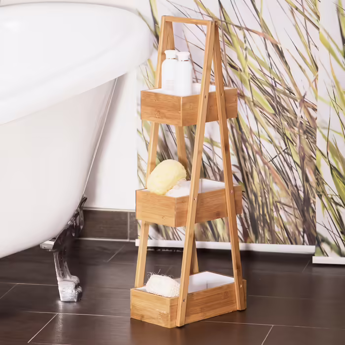 Relaxdays Bamboo Bathroom Shelf with 3 Shelves