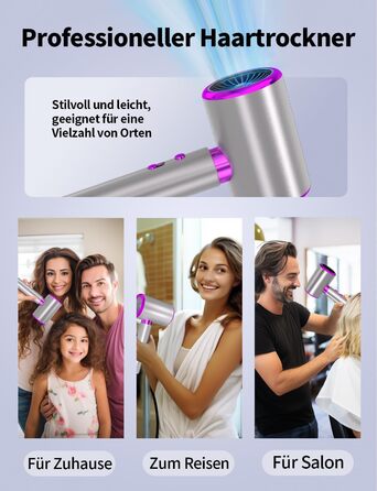 Іонний фен 2400W з холодним/гарячим режимом, 3 температури та 2 швидкості, дифузор та концентр, терморегуляція для дому, подорожей та салону краси