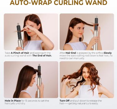 UKLISS 6-в-1 Airstyler: Фен-щітка, локони, укладка, іонізація 60 000 U/min, золотий
