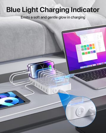 SooPii Зарядна станція USB-C 8 портів з PD 20W, кабель USB 8 шт., тримач для Apple Watch та AirPods - Біла