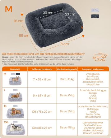 Ліжко для собак Feandrea, 71 x 55 x 18 см, м'яке лежання, корзина для собак, знятний чохол, антиковзаюча поверхня, Ombré сірий PGW271G01