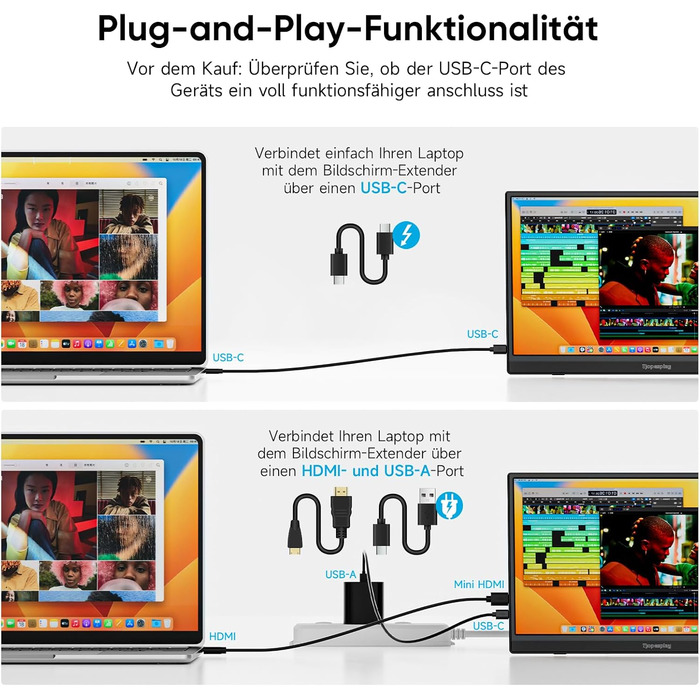 Портативний монітор 15.6 дюймів, 1080P FHD з підставкою, IPS екран з динаміками, тонкий додатковий монітор для ноутбука/ПК/Mac/PS4/Switch, USB-C/HDMI