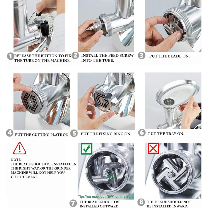 М'ясорубка електрична BenRich Max 2800W з мідним двигуном, 3 диски та насадка для ковбас, чорна