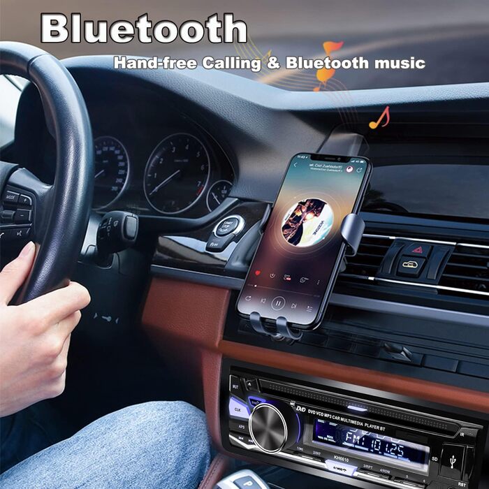 Hengweili автомагнітола 1DIN з CD/DVD, Bluetooth, FM/AM, App-керуванням, USB, SD, AUX, MP3