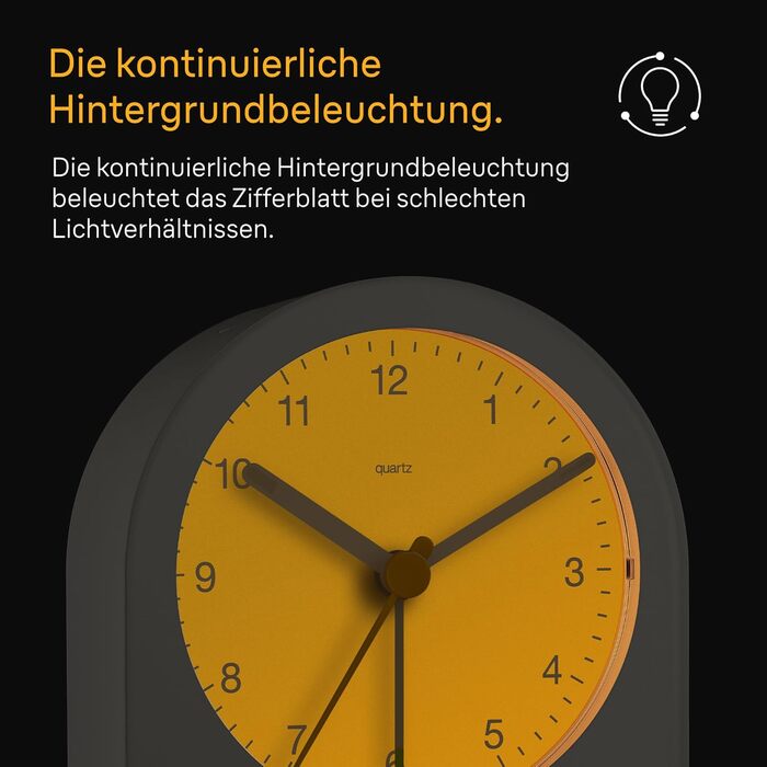 Braun Classic Analog Alarm Clock with Snooze Function and Continuous Backlight, Quiet Quartz Movement, Gradually Increasing Alarm Tone in Grey, Model BC22G.