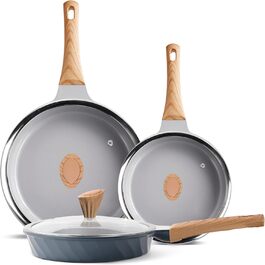 RIOVARM Ceramic Non-Stick Induction Cookware Set with Lids - 20cm, 24cm, 28cm Fry Pans | PFOA, PFOS, PTFE Free