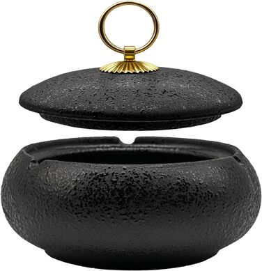 Керамічна попільничка для сигарет та цигарок з кришкою, ретро стиль, чорний колір, 10.8x6.5 см. Підходить для дому, офісу та вулиці